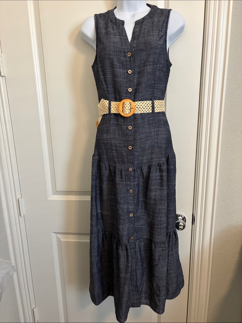 Blu Pepper NWT Navy Linen Blend Button-Front Sleeveless Maxi Dress S (#17D)